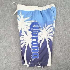 Corona Swim Trunks Mens M Board Shorts Palm Tree‎ Blue Tropical Coastal Beach